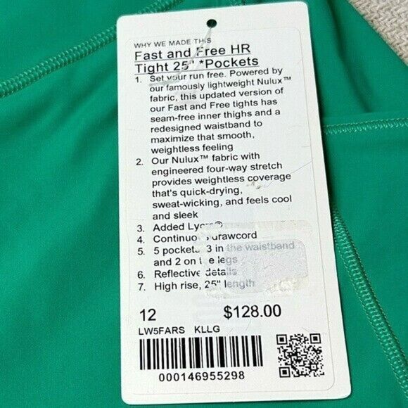 Lululemon Fast Free Leggings Size 12 NWT $128 POCKETS Kelly Green Updated - Picture 7 of 12